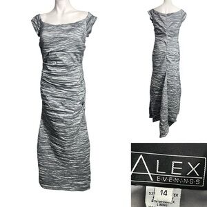 Alex Evenings formal gown 14 Silver Textured off-shoulder special occasion